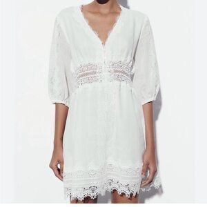 Zara White Lace Trim Dress